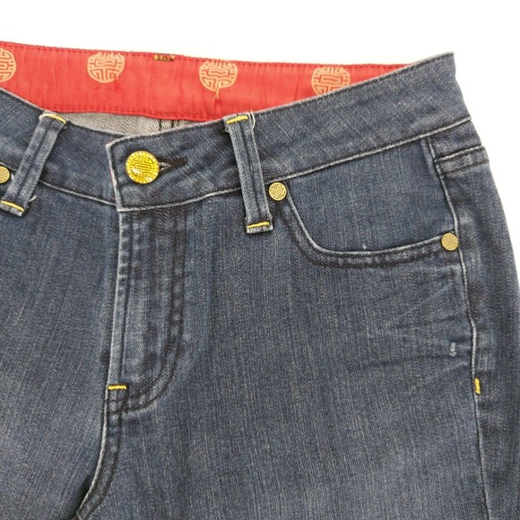 Fortune Denim Jeans 26 Dark Blue w/ Gold Embroidered Pockets Bootcut - Picture 3 of 7